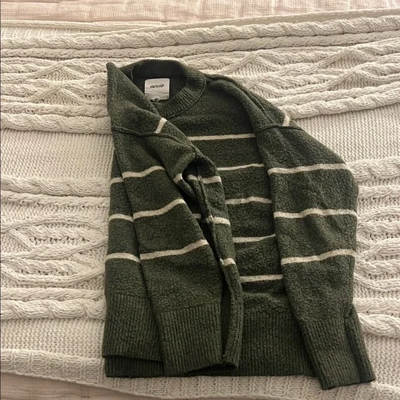 Aerie Olive Green Striped Sweater - Picture 1 of 5